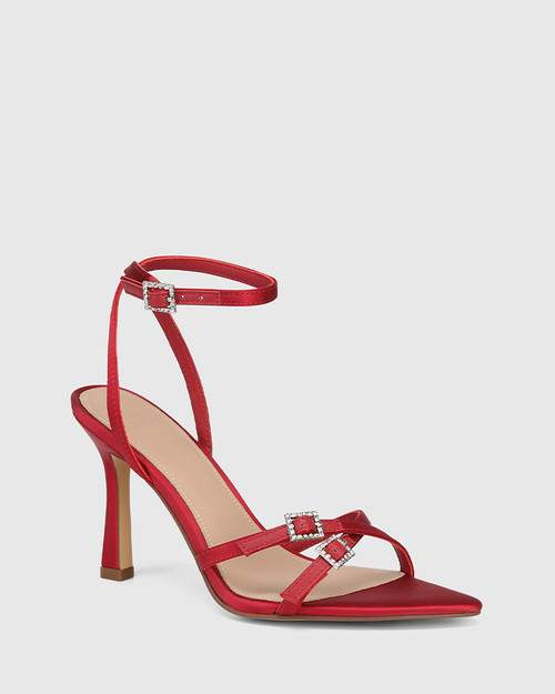 Rosabella Red Recycled Satin Stiletto Heel Sandal 