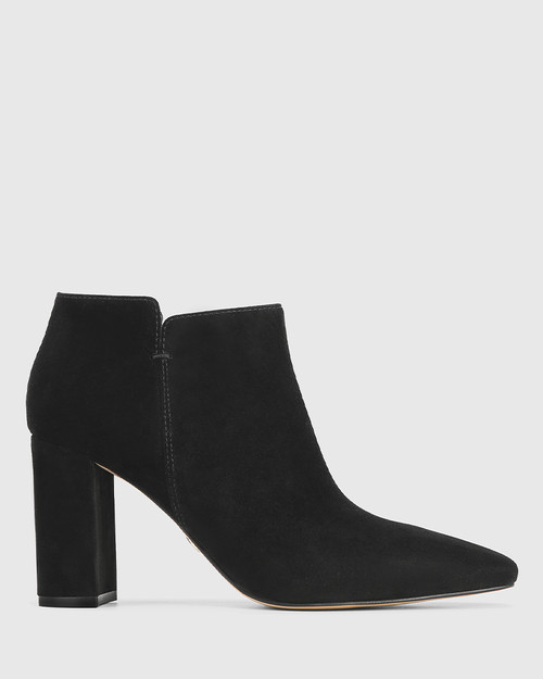 Black suede block shop heel ankle boots