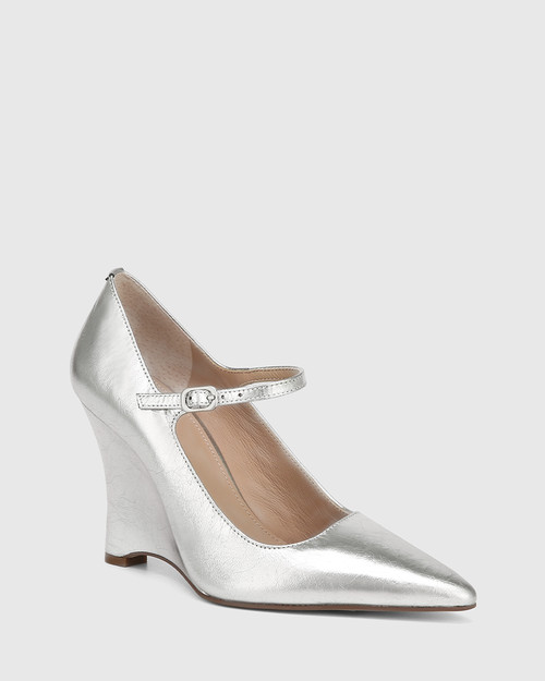 Vita Silverware Crinkle Metallic Leather Wedge Heel Pump