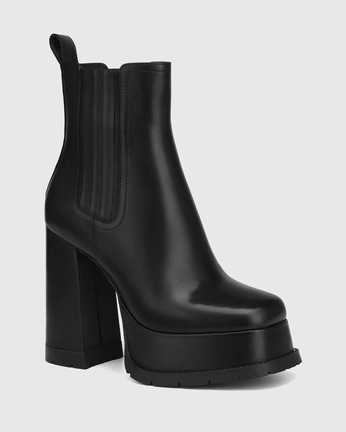 Youvita Black Leather Platform Heel Ankle Boot