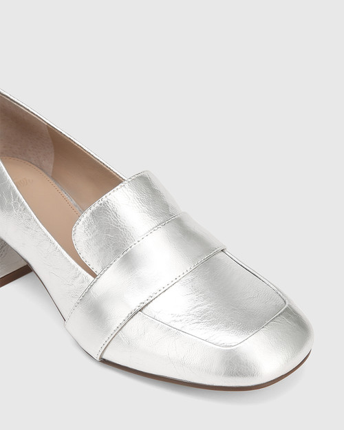Isobel Silverware Crinkle Metallic Leather Block Heel Loafer & Wittner & Wittner Shoes