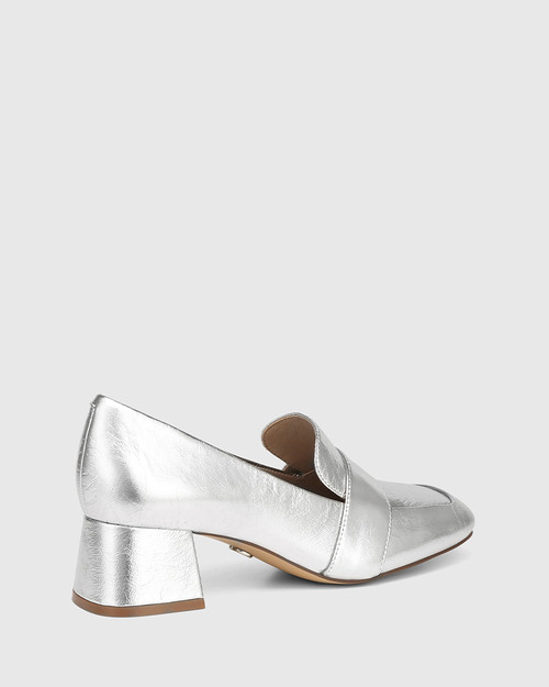 Isobel Silverware Crinkle Metallic Leather Block Heel Loafer