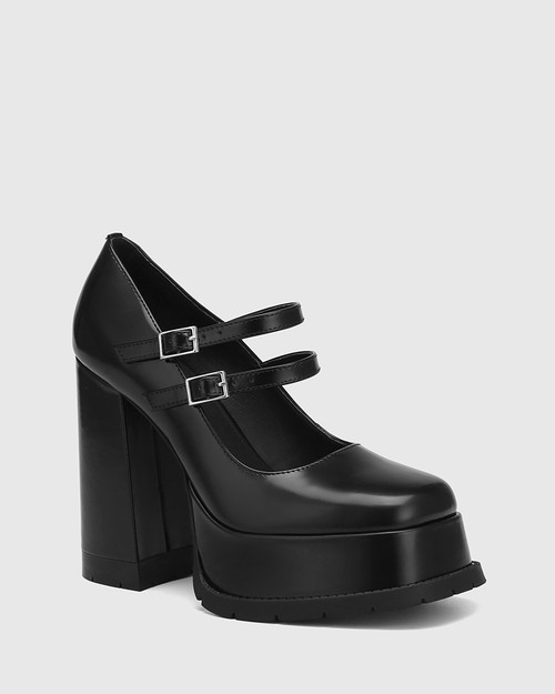 Yasmina Black Box Leather Platform Heel