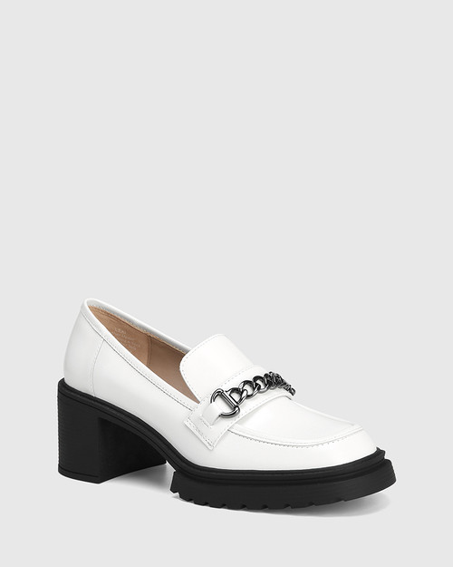 Lexi White Box Leather Chunky Heel Loafer