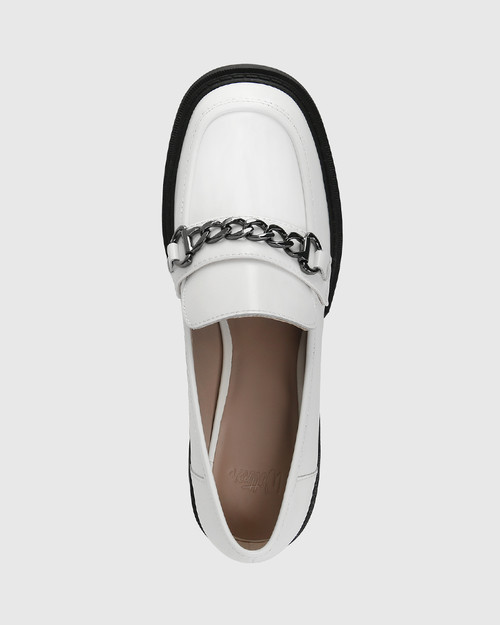 Lexi White Box Leather Chunky Heel Loafer & Wittner & Wittner Shoes