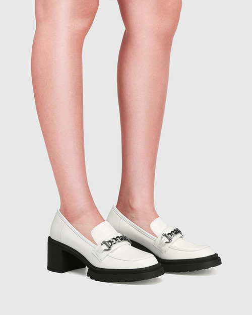 Lexi White Box Leather Chunky Heel Loafer & Wittner & Wittner Shoes