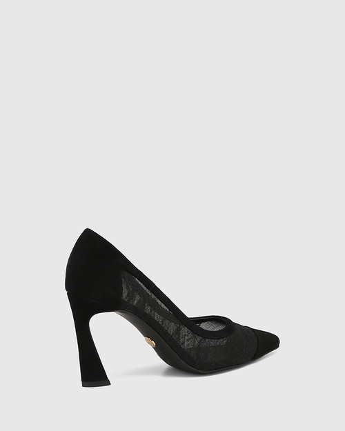 Sweetie Black Lace Textile and Suede Leather Stiletto Heel Pump & Wittner & Wittner Shoes