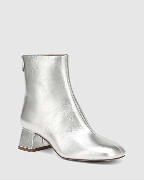 Ines Silverware Crinkle Metallic Leather Block Heel Ankle Boot & Wittner & Wittner Shoes