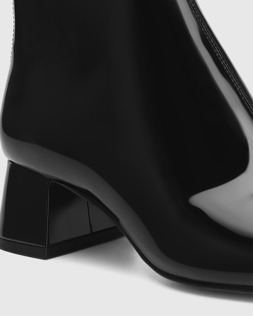 Ines Black Patent Leather Block Heel Ankle Boot & Wittner & Wittner Shoes