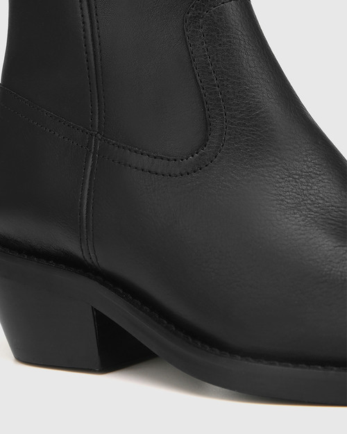 Jaymie Black Leather Block Heel Ankle Boot & Wittner & Wittner Shoes