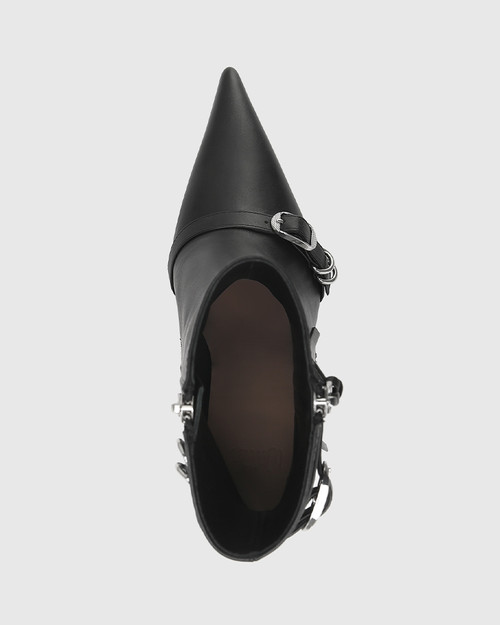 Vikina Black Leather Cone Heel Ankle Boot & Wittner & Wittner Shoes