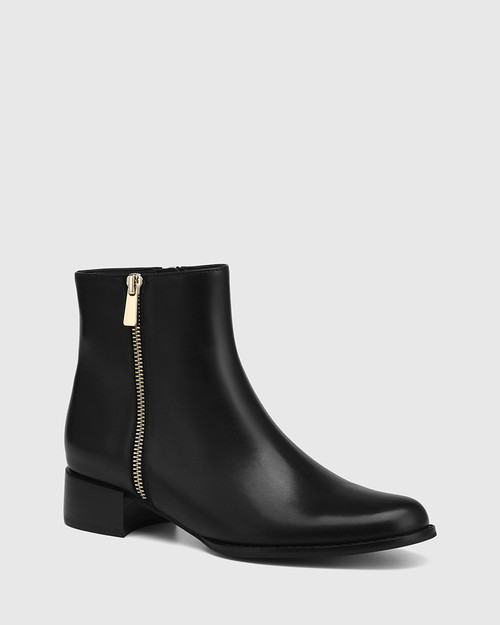 Brin Black Leather Ankle Boot