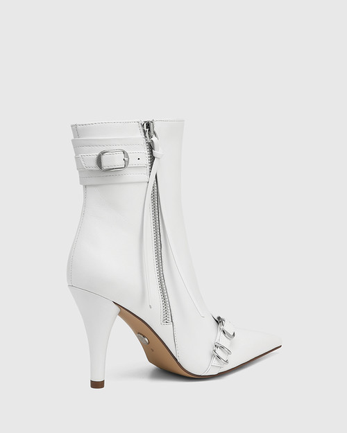 Vikina White Leather Cone Heel Ankle Boot & Wittner & Wittner Shoes