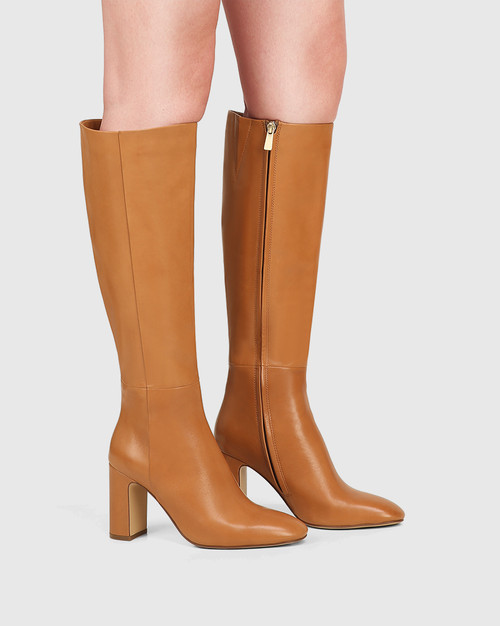 Tan block heel shop knee high boots