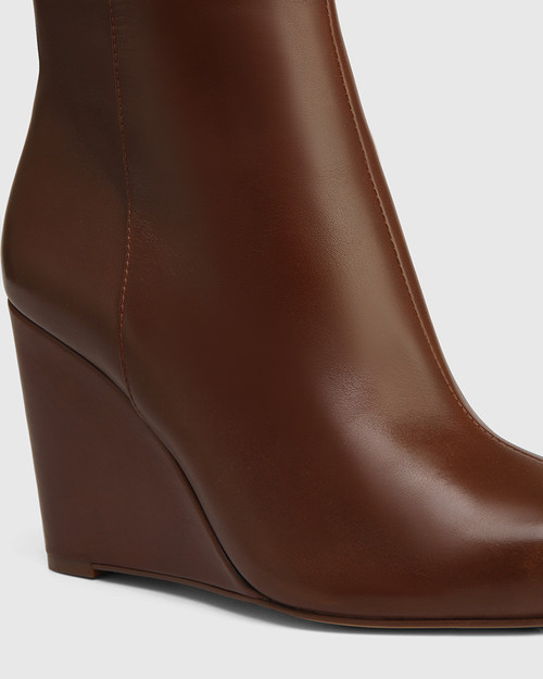 Tayla Cacao Leather Wedge Heel Long Boot & Wittner & Wittner Shoes