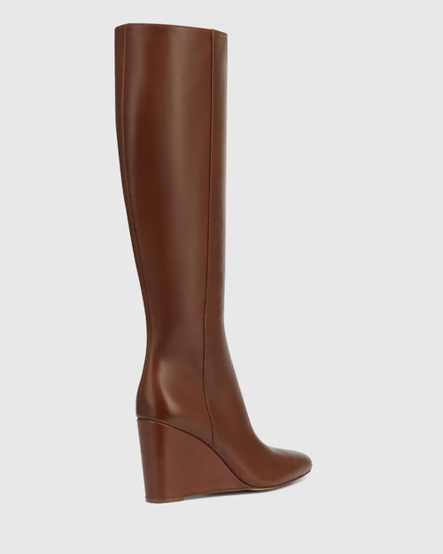 Tayla Cacao Leather Wedge Heel Long Boot & Wittner & Wittner Shoes