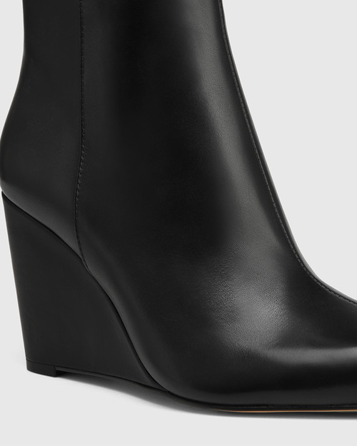 Tayla Black Leather Wedge Heel Long Boot & Wittner & Wittner Shoes