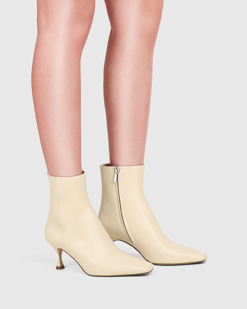 White leather kitten heel on sale boots