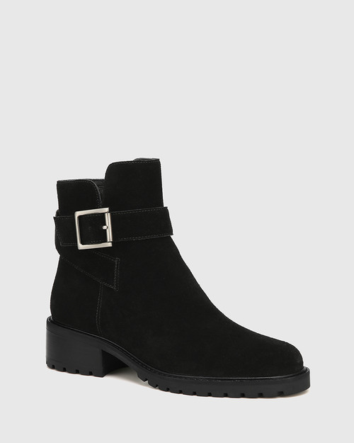 Finlee Black Suede Leather Ankle Boot