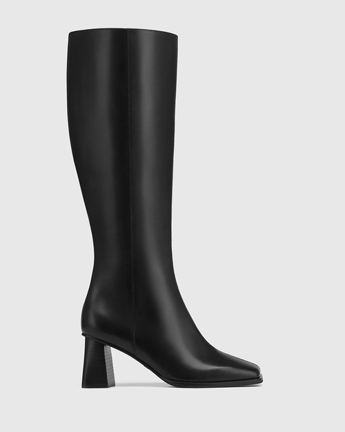 Kalona Black Leather Block Heel Long Boot & Wittner & Wittner Shoes