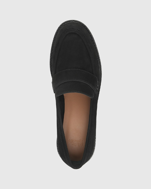 Saturn Black Nubuck Leather Chunky Heel Loafer & Wittner & Wittner Shoes