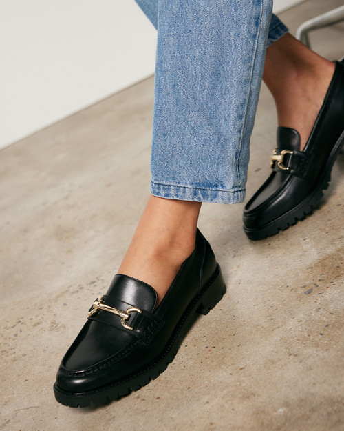 Emmie Black Leather Loafer