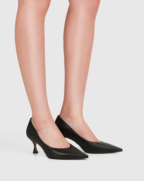 Latifa Black Leather Flared Heel Pump & Wittner & Wittner Shoes