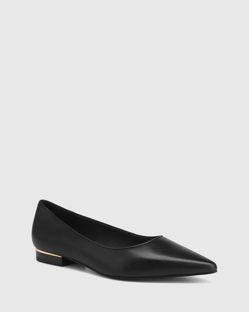 Melinday Black Leather Flat