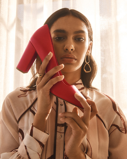 Red leather sales block heels