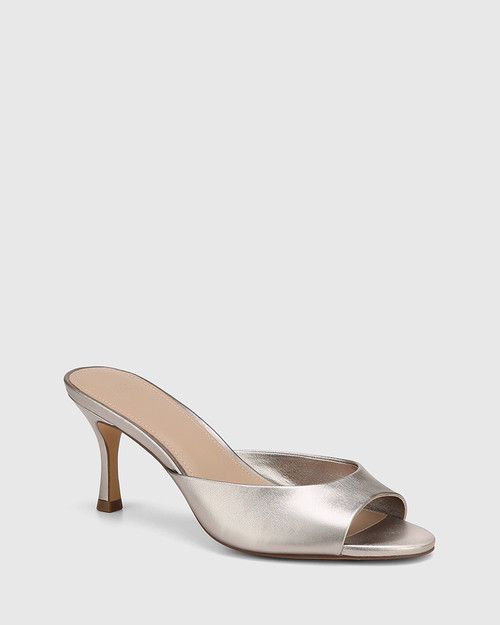 Oshea Pewter Metallic Leather Stiletto Heel Sandal 