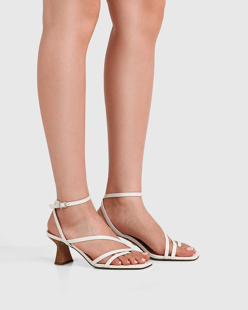 Maeve White Leather Flared Heel Sandal