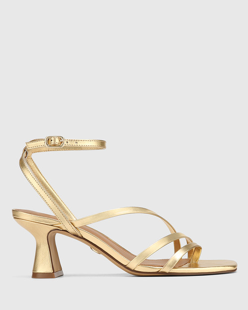 Maeve Gold Metallic Leather Flared Heel Sandal 