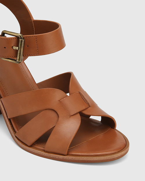 Fliss Dark Cognac Leather Block Leather Sandal & Wittner & Wittner Shoes