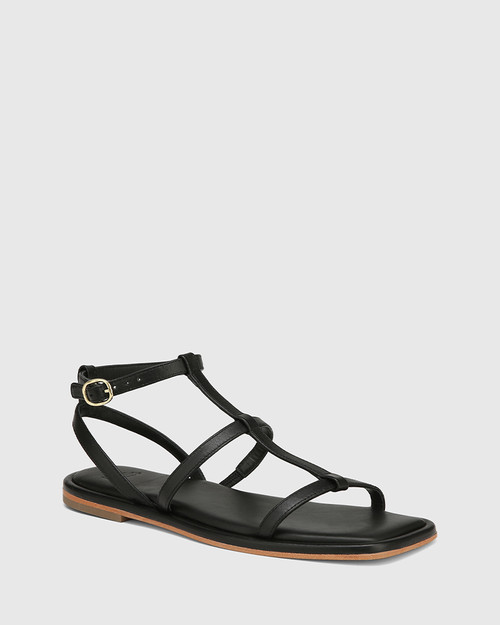 Aidie Black Leather Flat Sandal & Wittner & Wittner Shoes