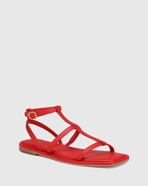 Aidie Rosso Red Leather Flat Sandal