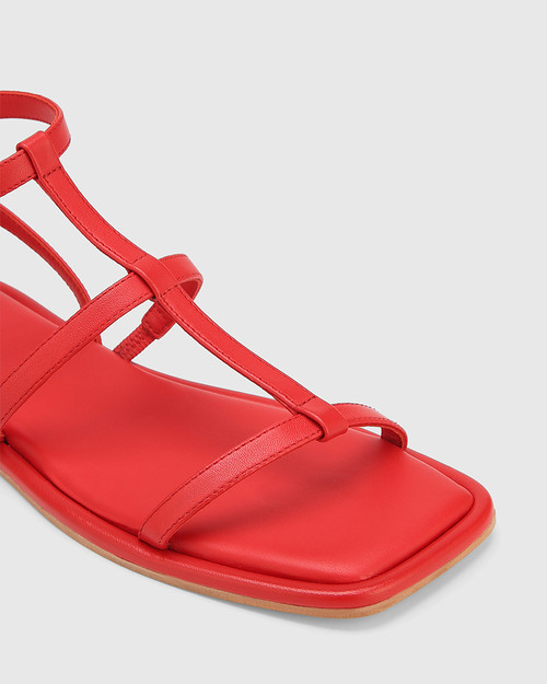 Red leather hot sale flat sandals