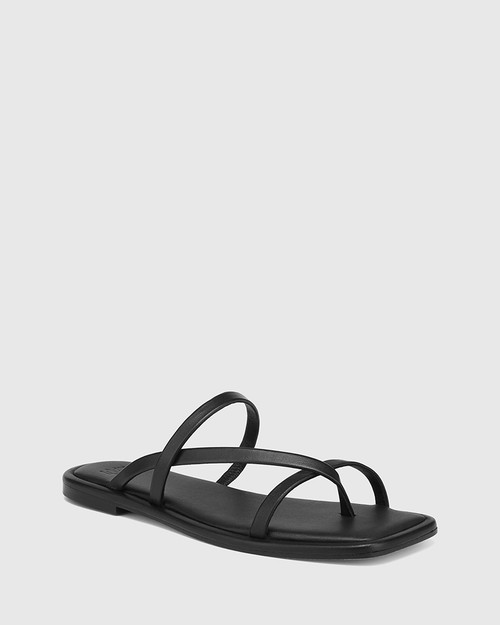 Alysson Black Leather Flat Sandal