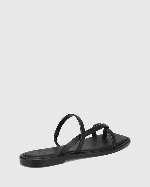 Alysson Black Leather Flat Sandal & Wittner & Wittner Shoes