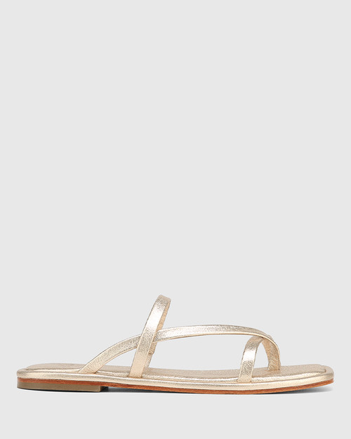 Santoni Apricot Metallic Slide Flat Sandal Metallic Gold