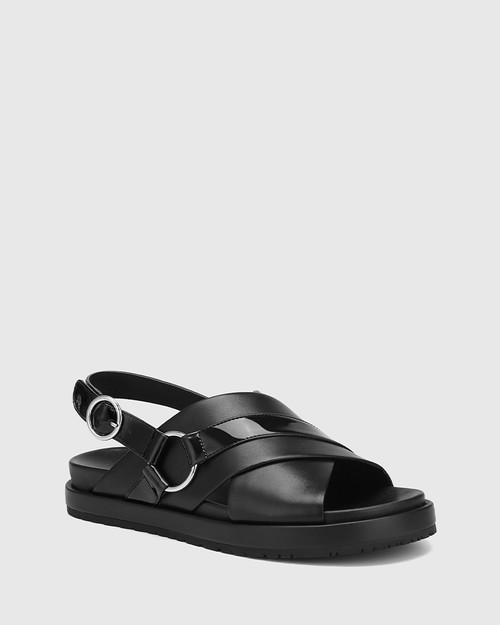 Brigid Black Leather Flatform Sandal