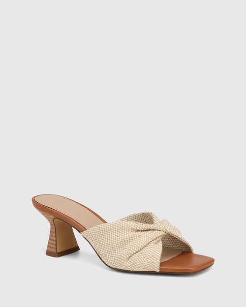 Milana Natural Textile Flared Heel Sandal