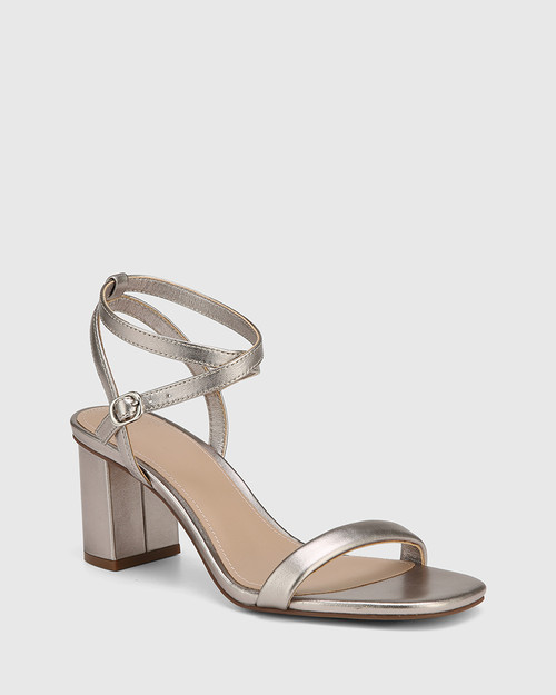Carelinah Pewter Metallic Leather Block Heel Sandal & Wittner & Wittner Shoes