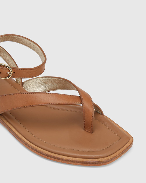 Beverly Tan Leather Flat Sandal