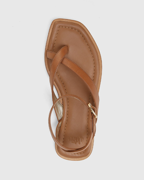 Beverly Tan Leather Flat Sandal