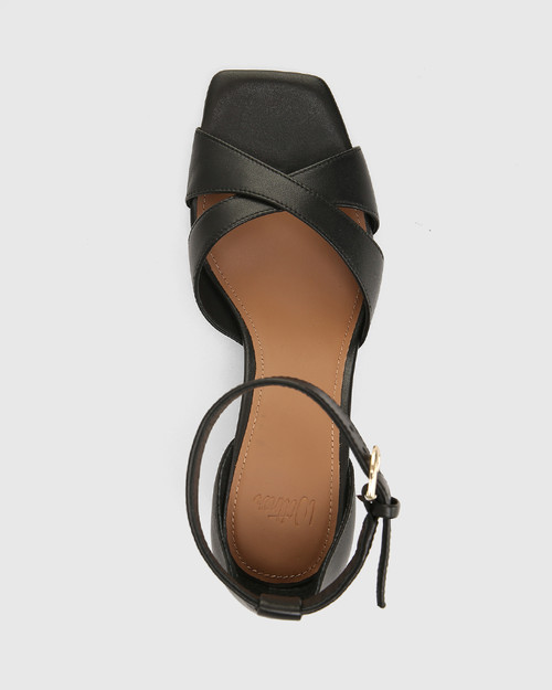 Mennie Black Leather Wedge Heel Sandal & Wittner & Wittner Shoes