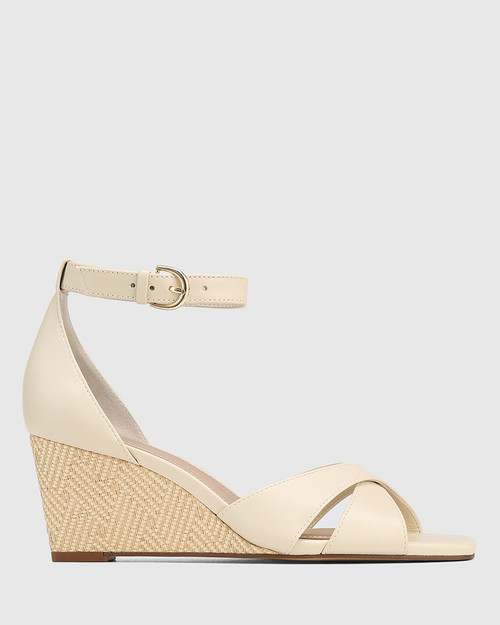 Mennie Vintage Ivory Leather Wedge Heel Sandal