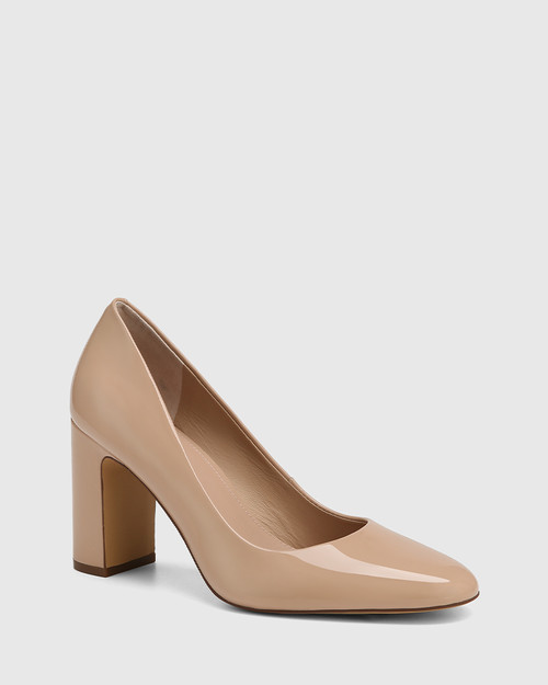 Paige New Flesh Patent Leather Block Heel Pump