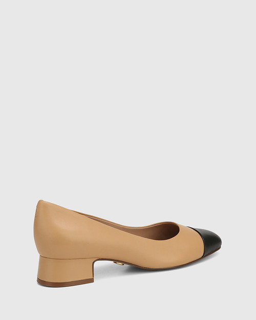 Edithe Wheat and Black Leather Block Heel Pump & Wittner & Wittner Shoes