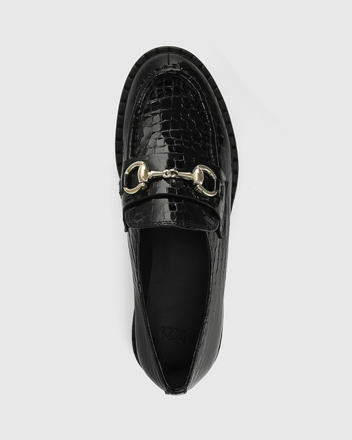 Carsen Black Croc Patent Leather Flat Loafer & Wittner & Wittner Shoes