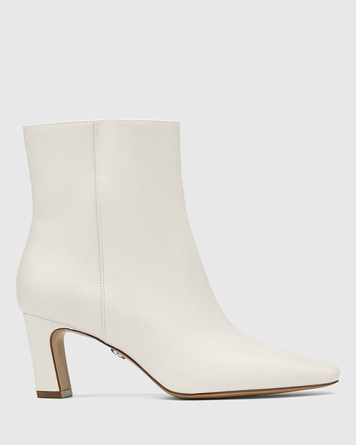 Lyon Winter White Leather Block Heel Ankle Boot & Wittner & Wittner Shoes